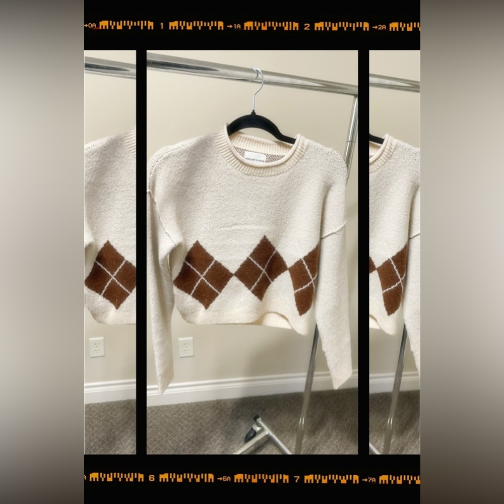 Willow Wind Women's Argyle Sweater - Cream and Brown